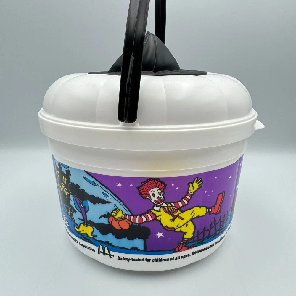 Vintage 1993 McDonalds Halloween Bucket Pail Bat Lid Ronald‎ Grimace Hamburglar